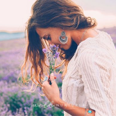 Woman inhaling lavender