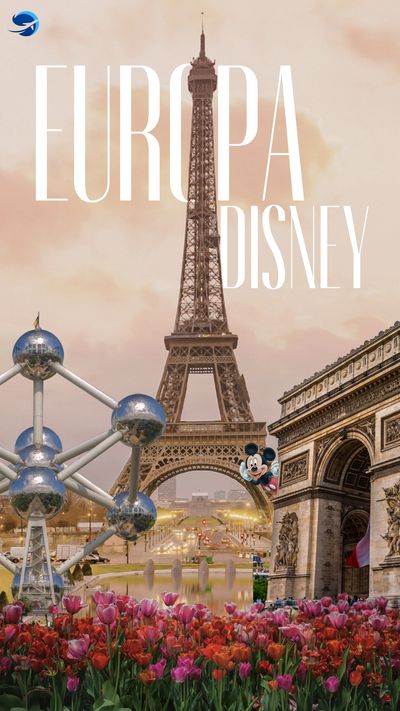 Iconic European landmarks with Disney magic and vibrant tulips.
