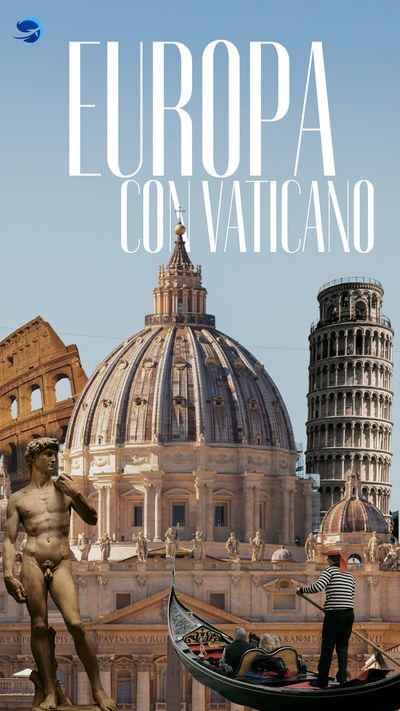 Iconic European landmarks from Italy including the Colosseum, Vatican, Leaning Tower, and a gondola ride.