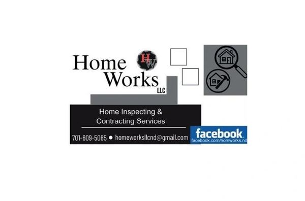 Business card for Home Works LLC offering home inspection and contracting services.