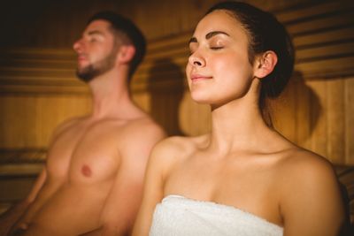 Man & woman sitting relaxing in sauna
HaloHeat Saunas offer relaxing environments for private events