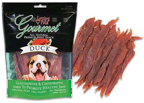 Loving Pets Gourmet All Natural Meat Snacks are made of 100% real duck meat.