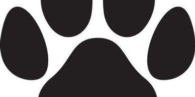 Black silhouette of a paw print on a white background.