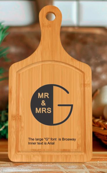 Wooden cutting board with custom Mr &amp; Mrs design.