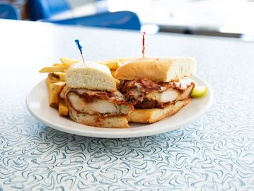 Parmesan Chicken Sandwich with fries