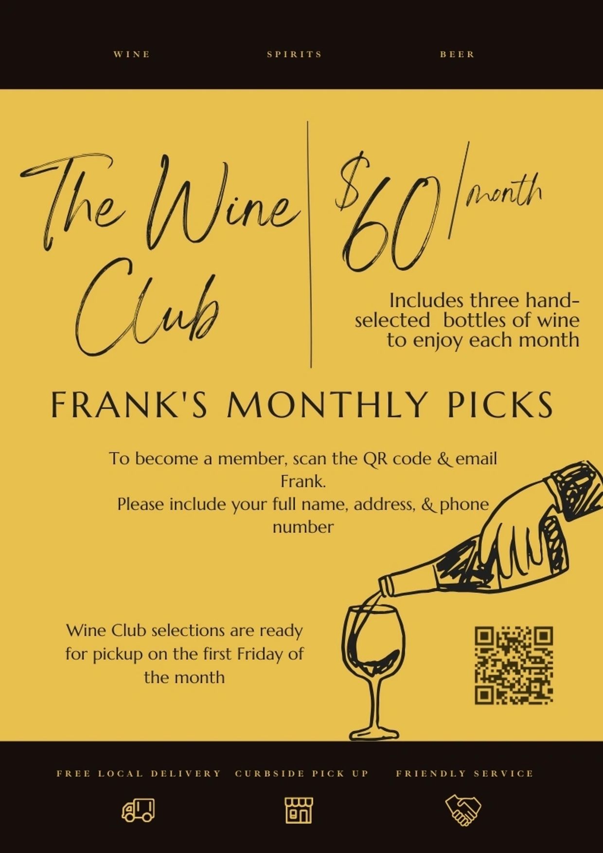 The Redding Wine and Spirits Wine Club Includes Frank's Monthly Picks of three hand-selected  bottle