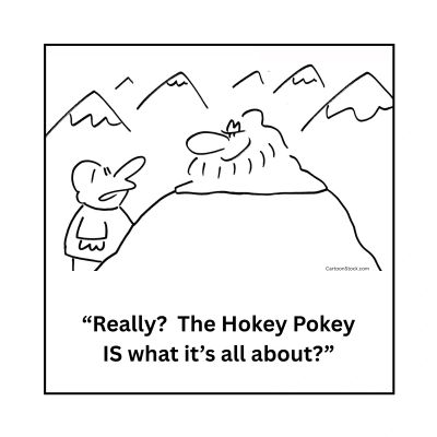 Cartoon about the meaning of life and the Hokey Pokey.