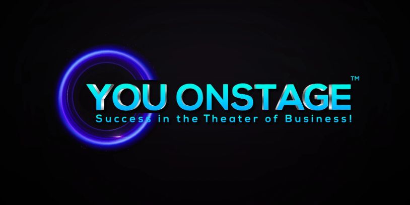 Logo with text 'YOU ONSTAGE' and tagline about business success.