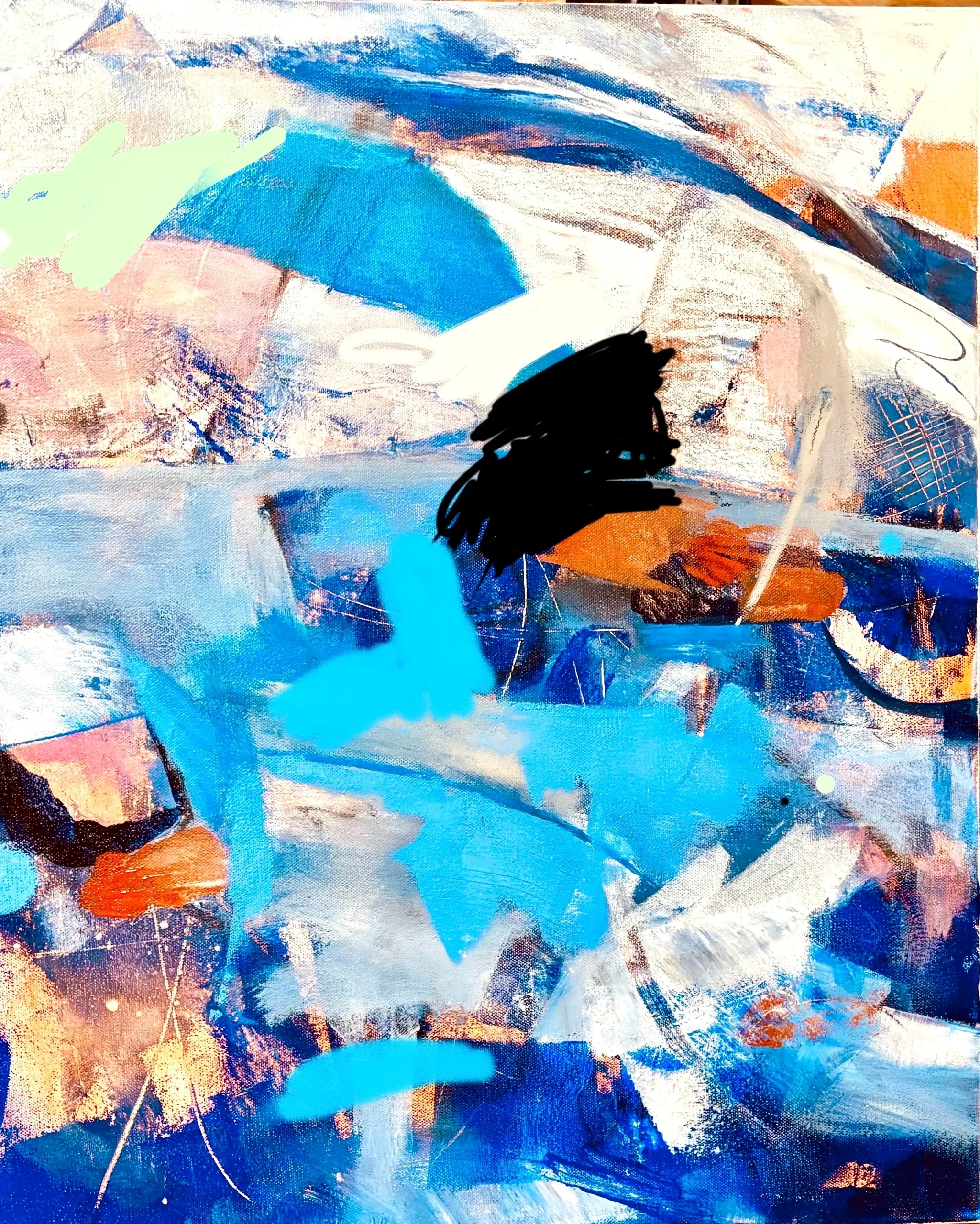 Action packed abstract depicting motion with blue  vibrant colors
