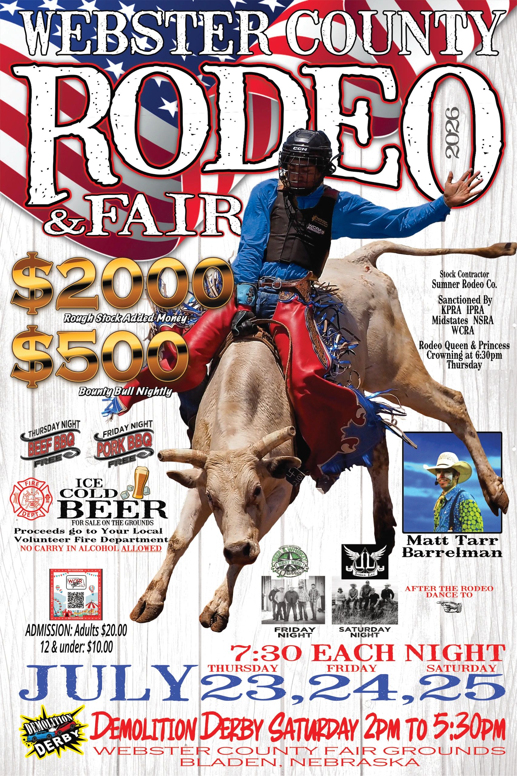 Webster County Rodeo &amp; Fair 2026 with bull riding and demolition derby.