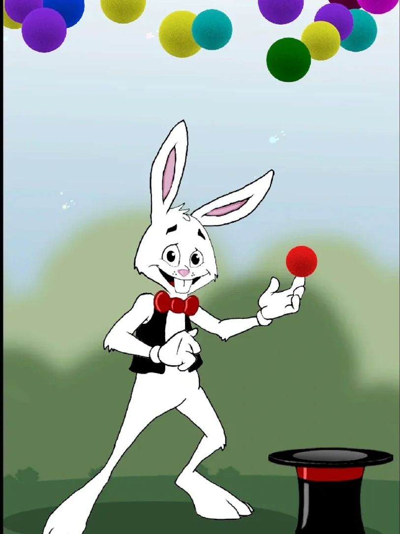 Freddy Rabbit tossing a sponge ball!