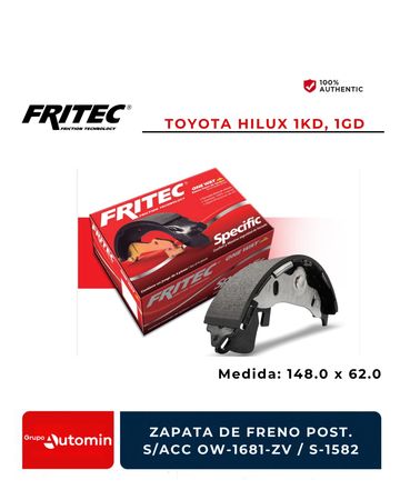 Fritec brake shoe for Toyota Hilux 1KD, 1GD with specific dimensions and packaging.