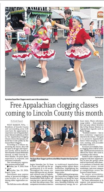 Guyan River Cloggers offer clogging lessons in Lincoln County, West Virginia in 2026.