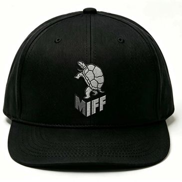 Black cap with a turtle logo and MIFF text.