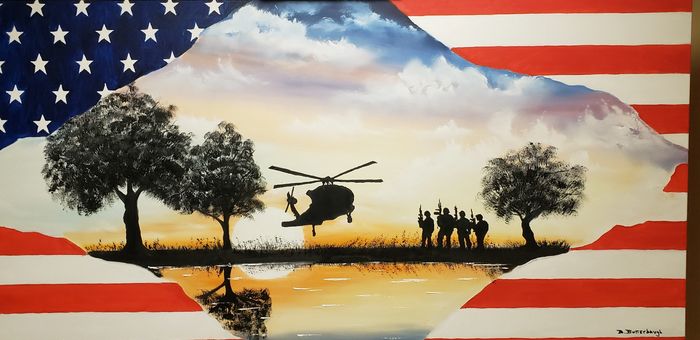 I would like to share my most recent painting I call "Valor".  It is a 24X48 Oil painting on canvas.