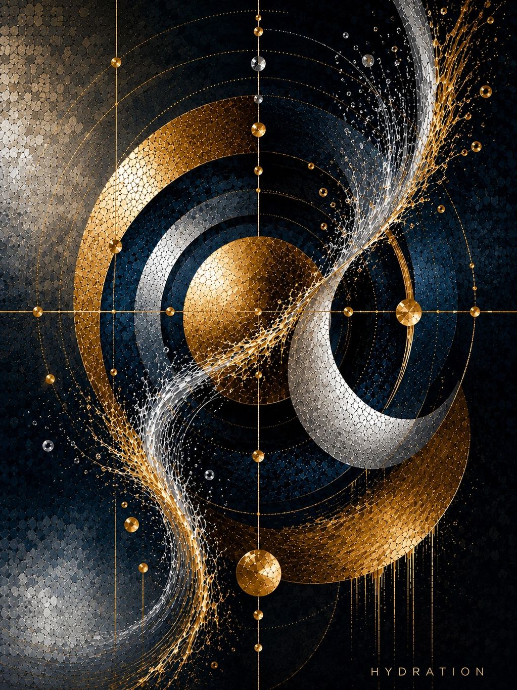 HYDRATION -  Abstract digital conceptual artwork geometric forms with sweeping fluid movement and wa