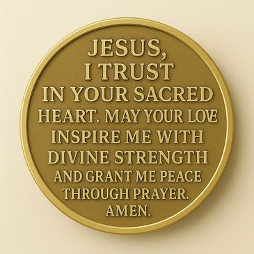 Gold plaque with a prayer to Jesus asking for love, strength, and peace.