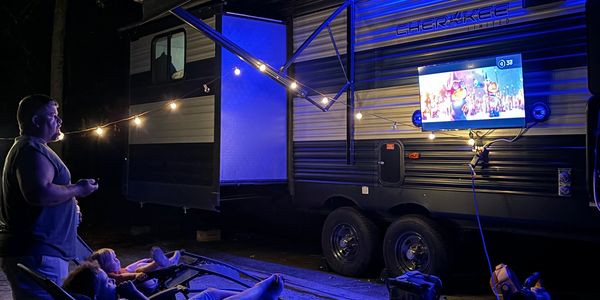 Movie night outside at the campsite! 