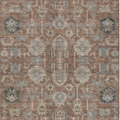 Intricate brown and gray patterned rug.