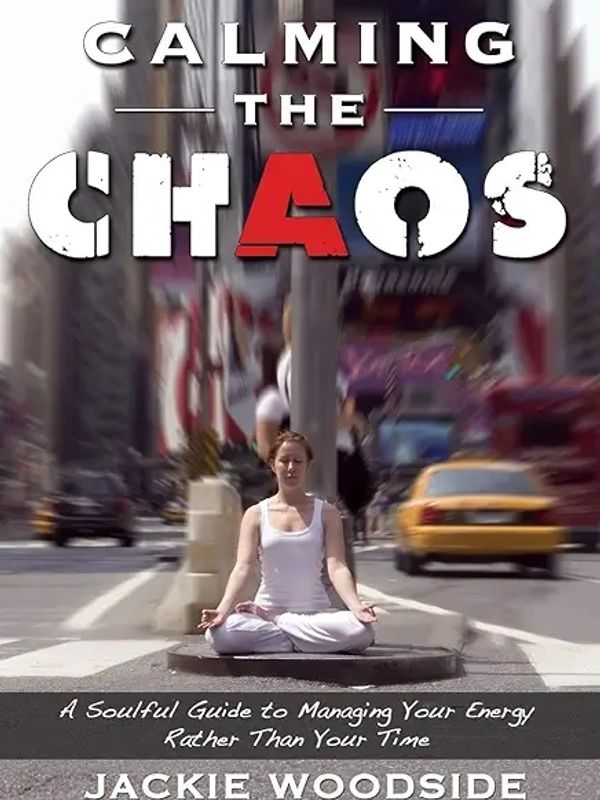 A woman meditates calmly in a busy city street, symbolizing peace amid chaos.