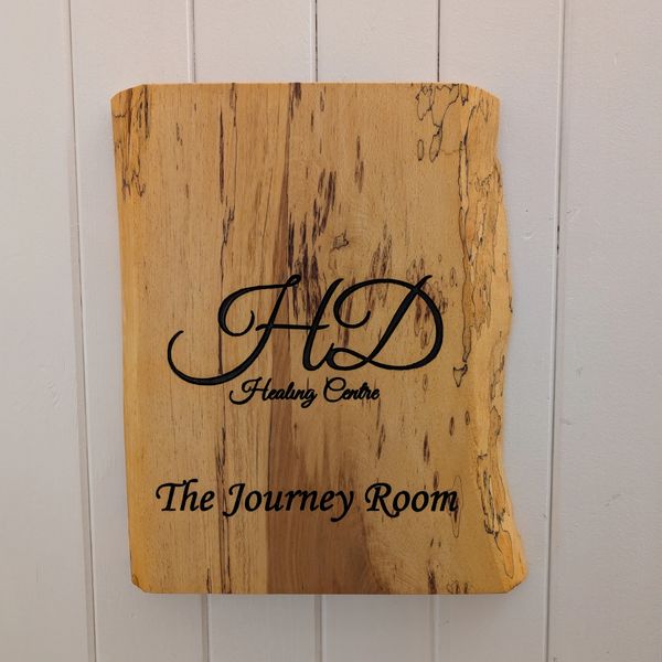 Wooden sign for HD Healing Centre, The Journey Room. Hand crafted sign.