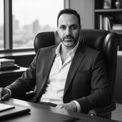 Confident businessman sitting in an office chair, looking directly at the camera.