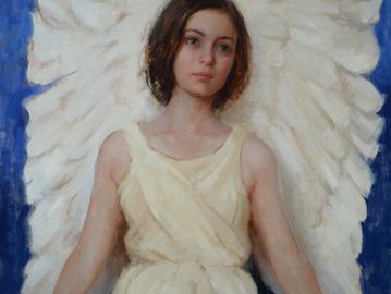 Guardian Angel. 36" x 28" original oil painting by Marci Oleszkiewicz.