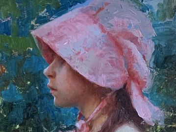 Little House Bonnet.12 x 12 original oil painting by Marci Oleszkiewicz.