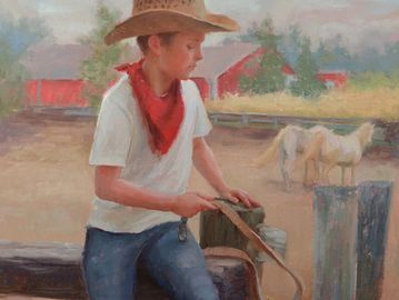 On the Ranch. 12 x 18. Original oil painting by Marci Oleszkiewicz