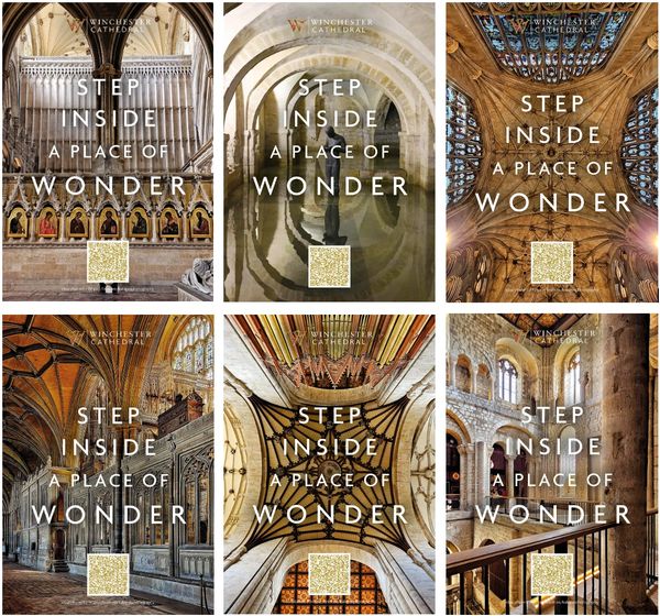 Six images that are used in the cathedral's marketing campaign.