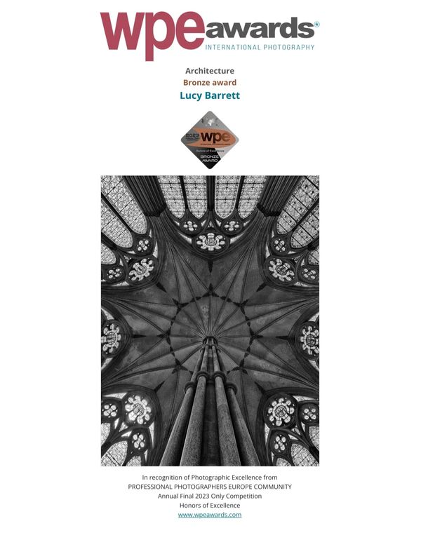 Award-winning architectural photo of a cathedral ceiling by Lucy Barrett.
