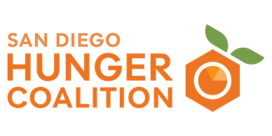Logo of San Diego Hunger Coalition with orange and green elements.