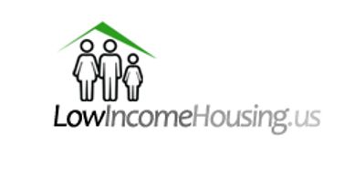Logo for Low Income Housing with family and roof design.