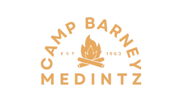 Logo for Camp Barney Medintz featuring a campfire and text.
