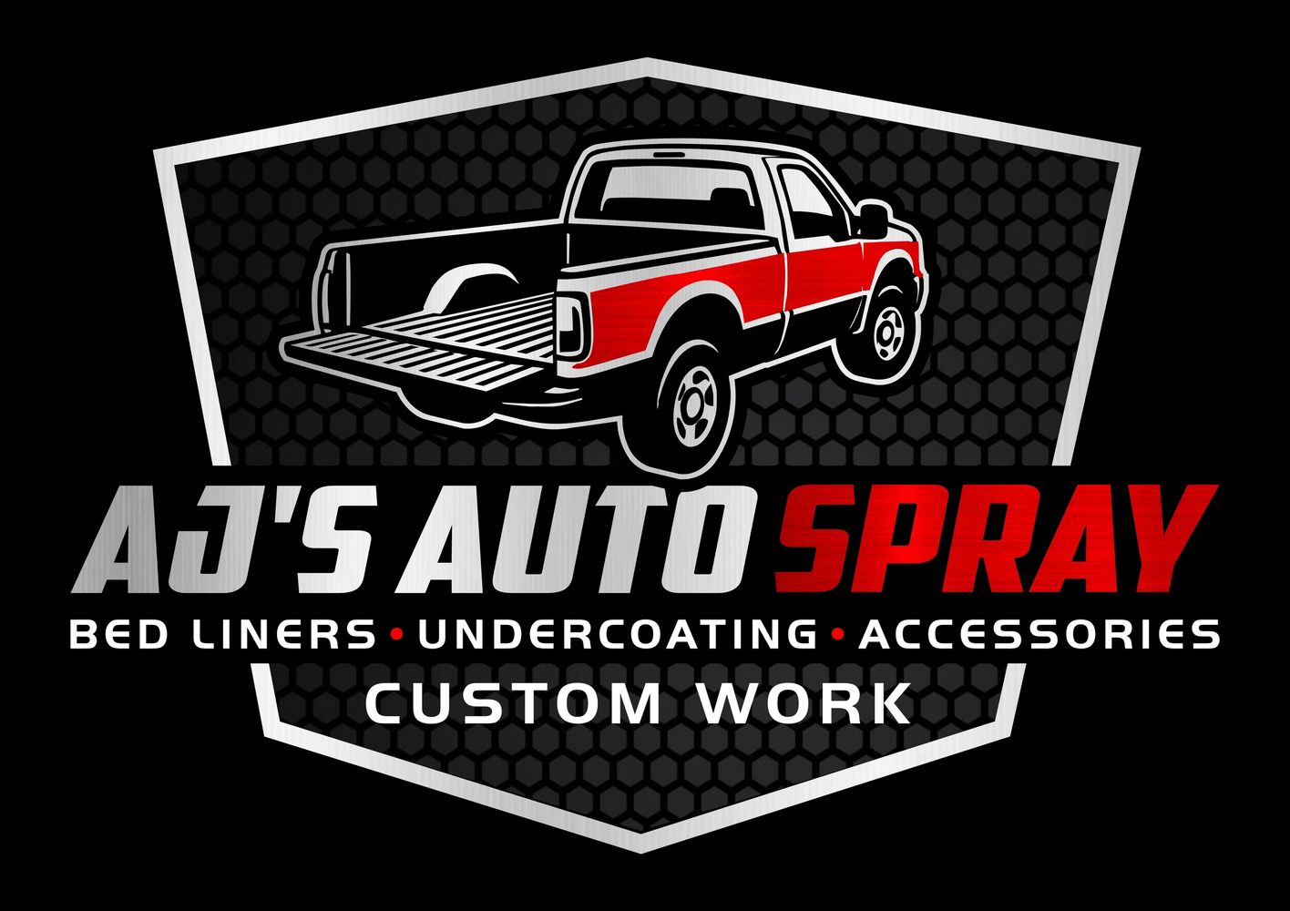 Logo for AJ's Auto Spray featuring a pickup truck and custom automotive services.