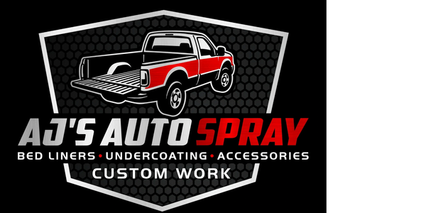 Logo of AJ's Auto Spray with a red and black truck illustration.