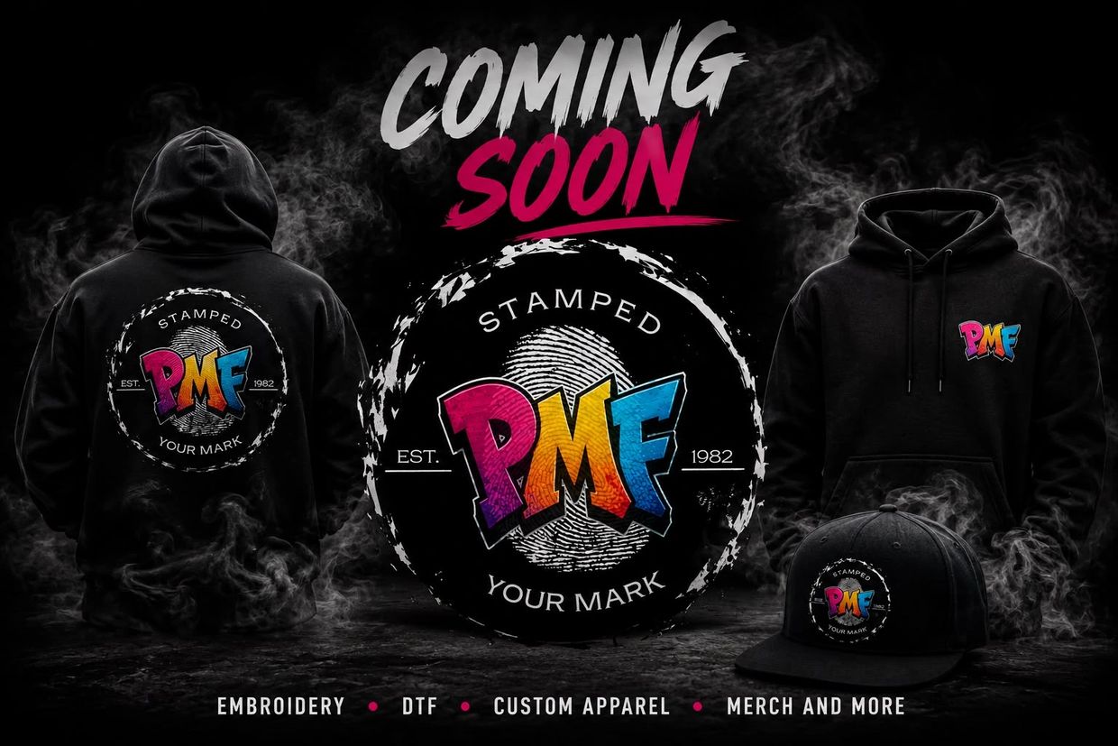 Promotional image of upcoming PMF custom apparel.