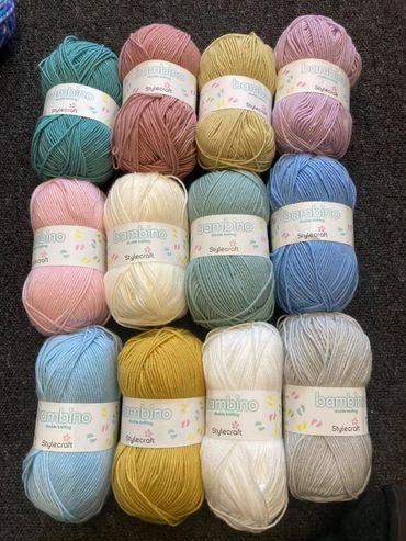 Bambino DK
£3.50 each
Yarn Weight: DK
Ball Weight: 100g
Blend: 100% Acrylic