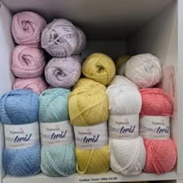 	Cotton Twist DK
£4.95 each
Yarn Weight: DK
Ball Weight: 100g
Blend: 50% Cotton, 50% Acrylic