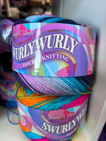 swurlywurly 
£7.99 each
Yarn Weight: DK
Ball Weight: 200g
Blend: 100% Acrylic