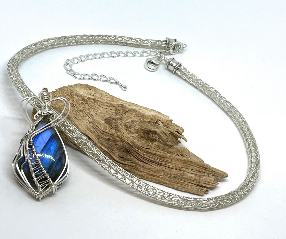 Blue Labradorite on Viking Knit necklace