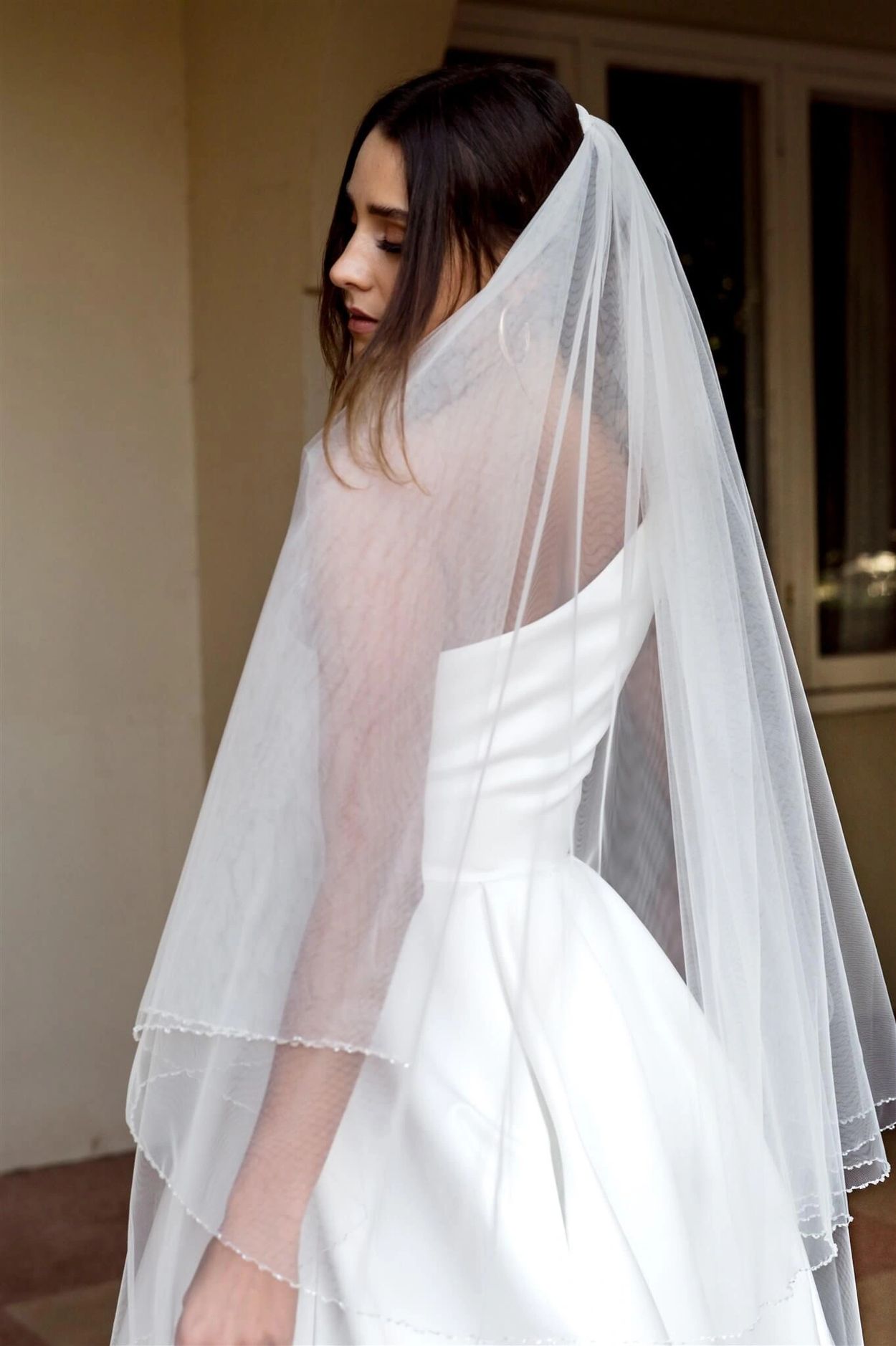 Alexis - one layer cathedral length veil with scattered pearls & crystals