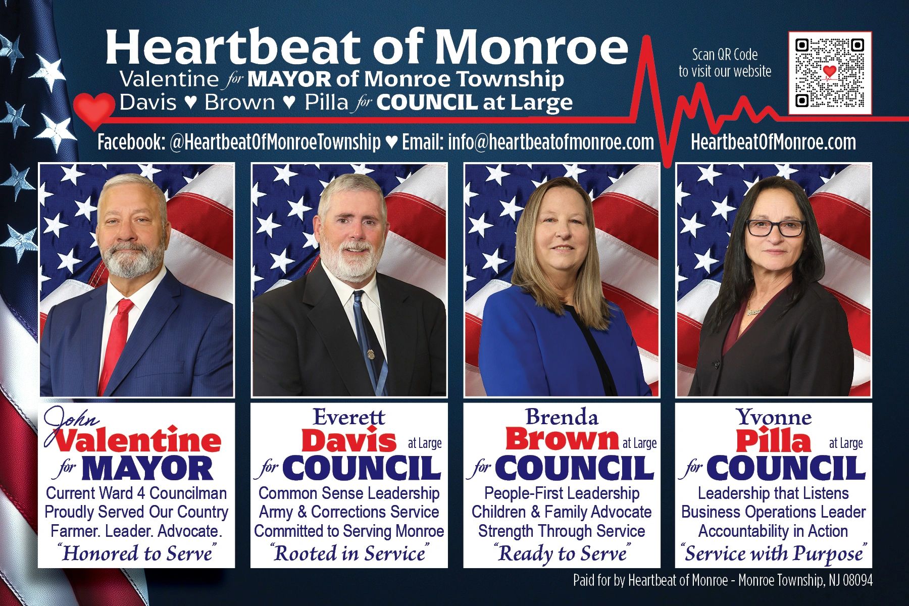 Heartbeat of Monroe. John Valentine for Mayor, Davis, Brown, Pilla for Council at Large  08094