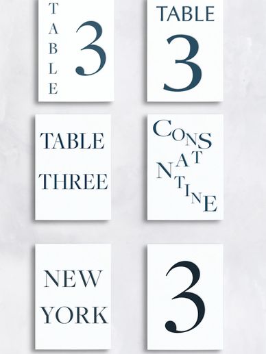 Various options for wedding reception names and numbers.