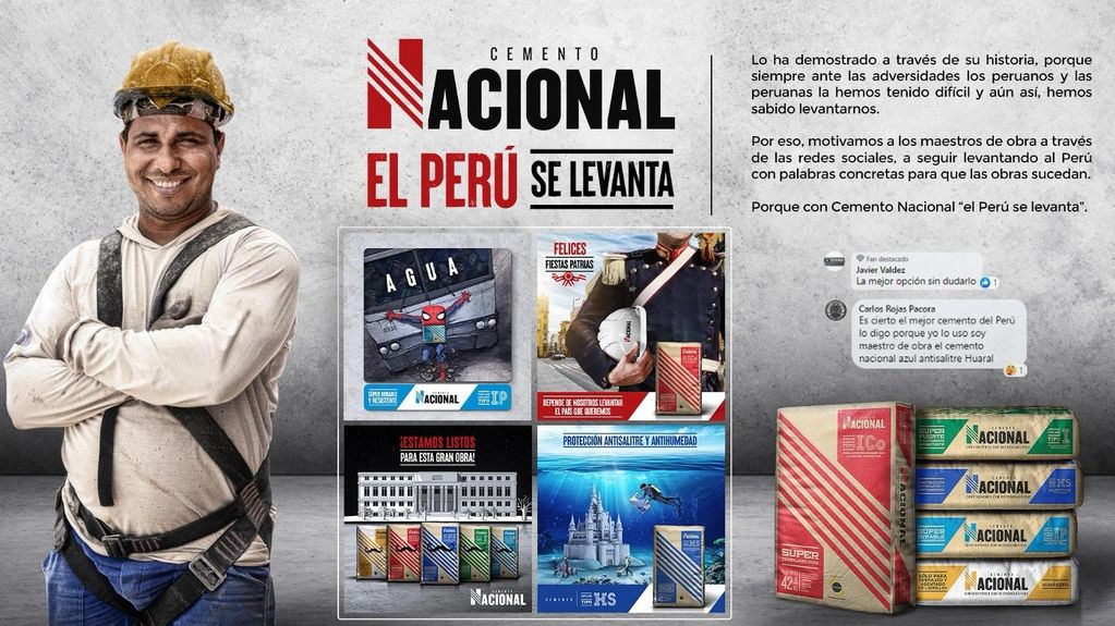 Campaña El Perú se Levanta de Cemento Nacional creada por BUM Growth: storytelling y diseño gráfico.