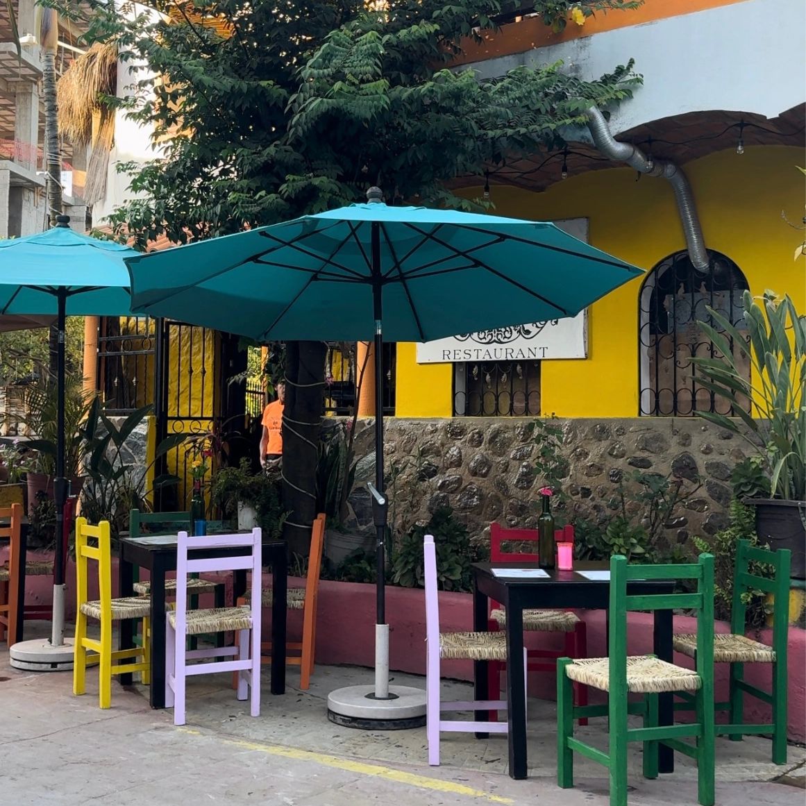 street view of table in vibrant colours