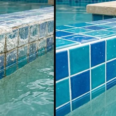Comparison of dirty and clean pool tiles.