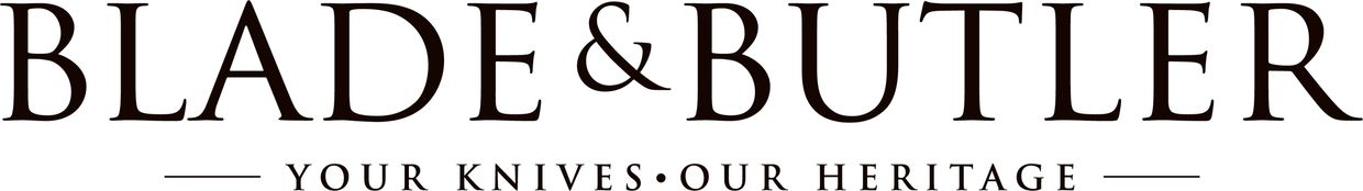 Blade &amp; Butler logo with tagline about knives and heritage.