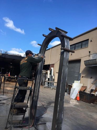 men working on decorative door