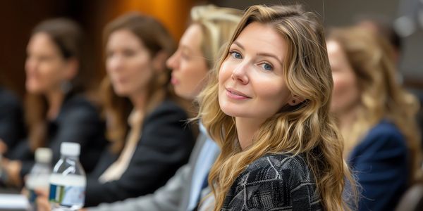 Professional woman attending retirement planning workshop or seminar
